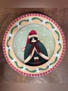Oneida Holiday Cats Red & Green Stoneware  Plate